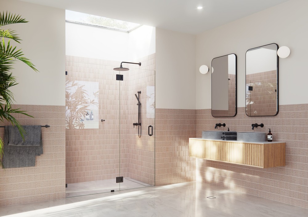 Halo 78H x 56.75W Black Frameless Hinged Glass Shower Door GW-GH-56.75