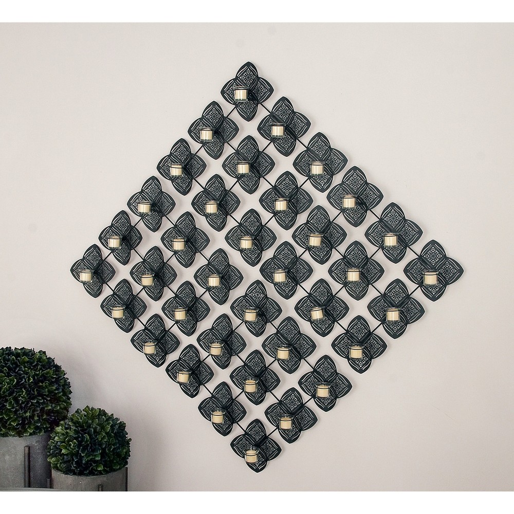 Black Metal Natural Wall Art Set of 4 29x29x4 Inches