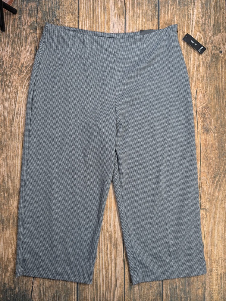 Alfani Pants Womens 14 Black Houndstooth Stretch Wide Leg Side Zip Capris NWT
