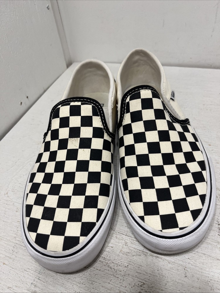 Vans Classic Slip-On Checkerboard Shoes Black/ White Women's 7.5 Classic Sneaker