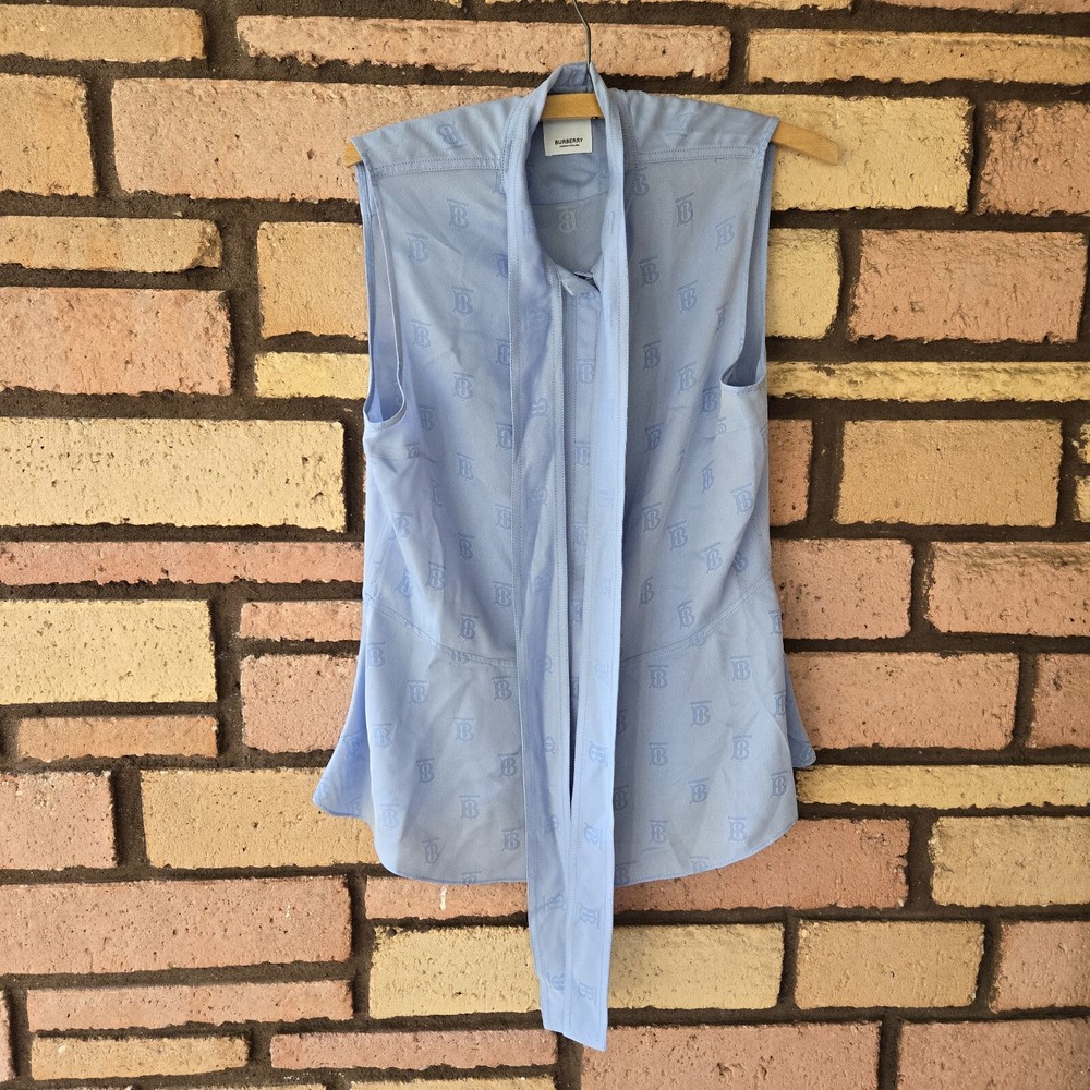 Burberry monogram jacquard sleeveless blue blouse US 6