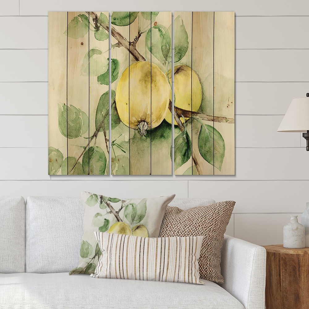 Designart 'Vintage Green Appels' Farmhouse Print on Natural
