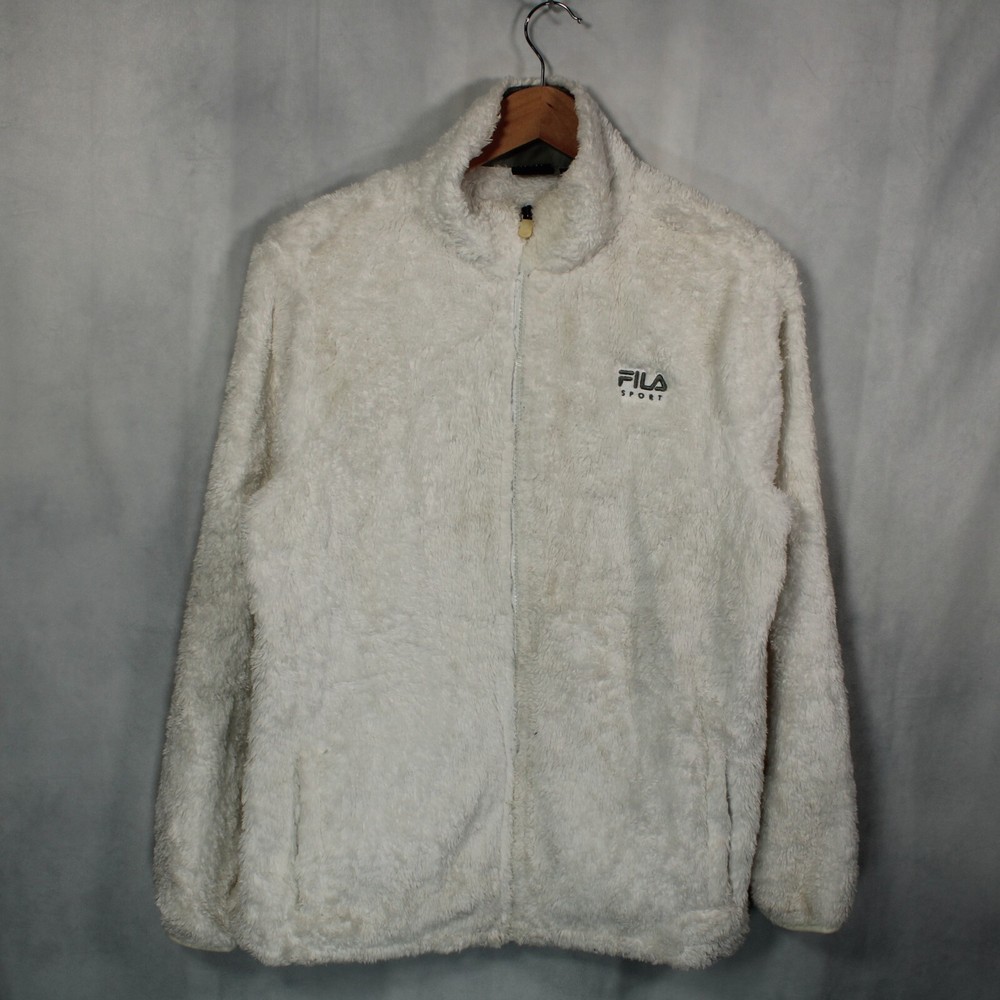 Fila Sport Womens Teddy Fleece Full Zip Size XL White Bodywarmer Vintage Y2K