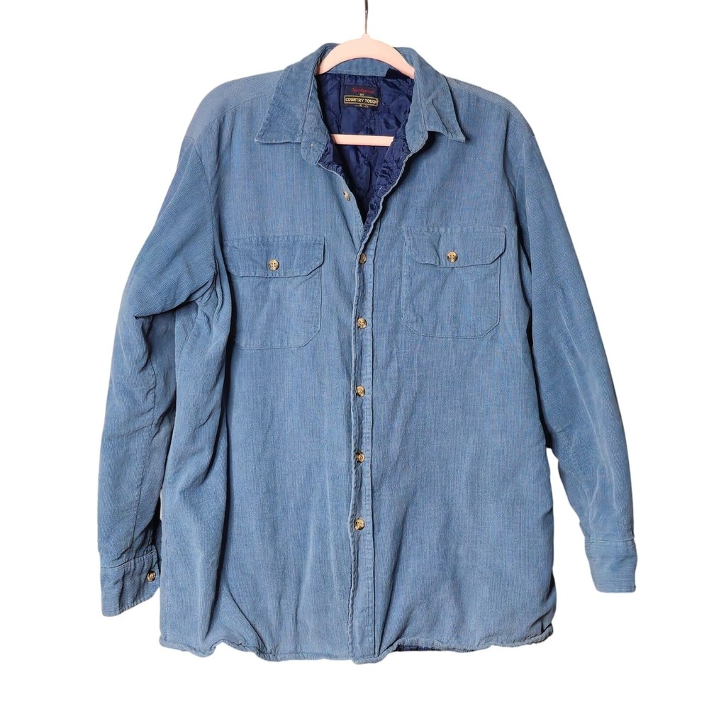 VTG Blue Quilted Corduroy Shirt by Country Touch Sportswear XL 100% Cotton Lined