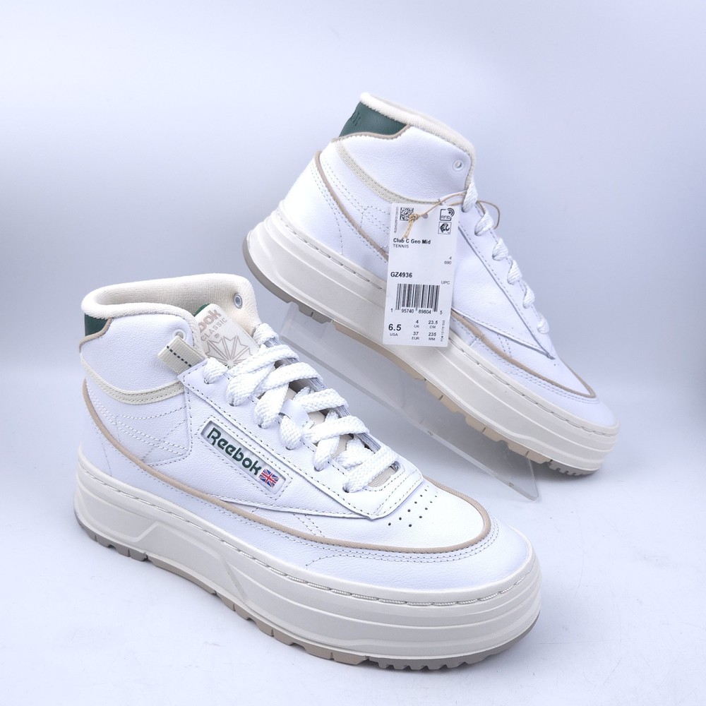 Reebok Womens Club C Geo Mid Off White Casual Shoes Sneakers Size 6.5