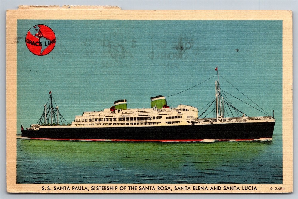 Caribbean Cruise Ship Steamer SS Santa Paula South America Int'l Postcard L7