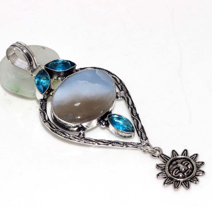 Owhyee Blue Opal Blue Topaz Gemstone Pendant 3.3