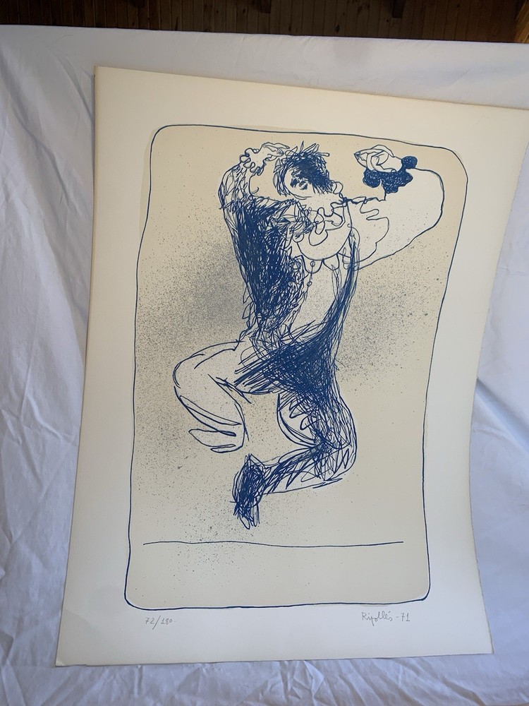 Arlequin Leaping limited edition signed 1971 lithograph Juan Garcia Ripolles