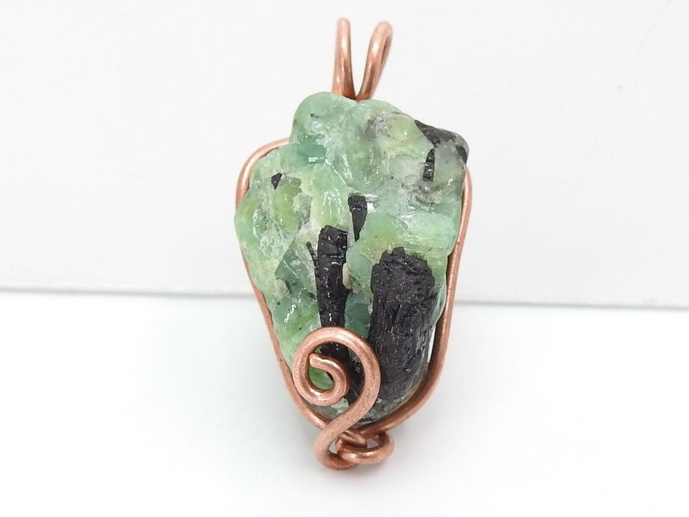 Emerald Rough Pendant Wire Wrapped Copper Jewelry 29X23X11MM Personalized Gift