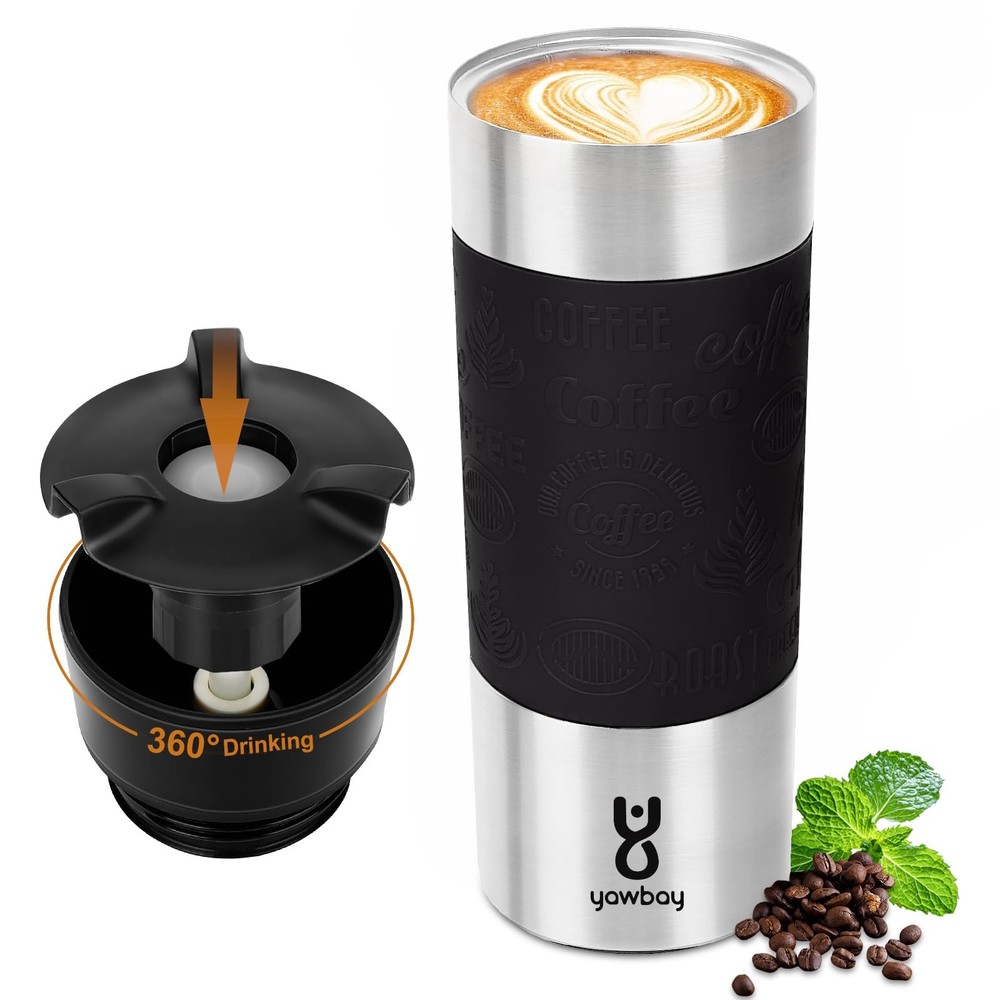 16oz Leak-Proof Travel Coffee Mug with 360° Lid - Stainless Steel Tumbler