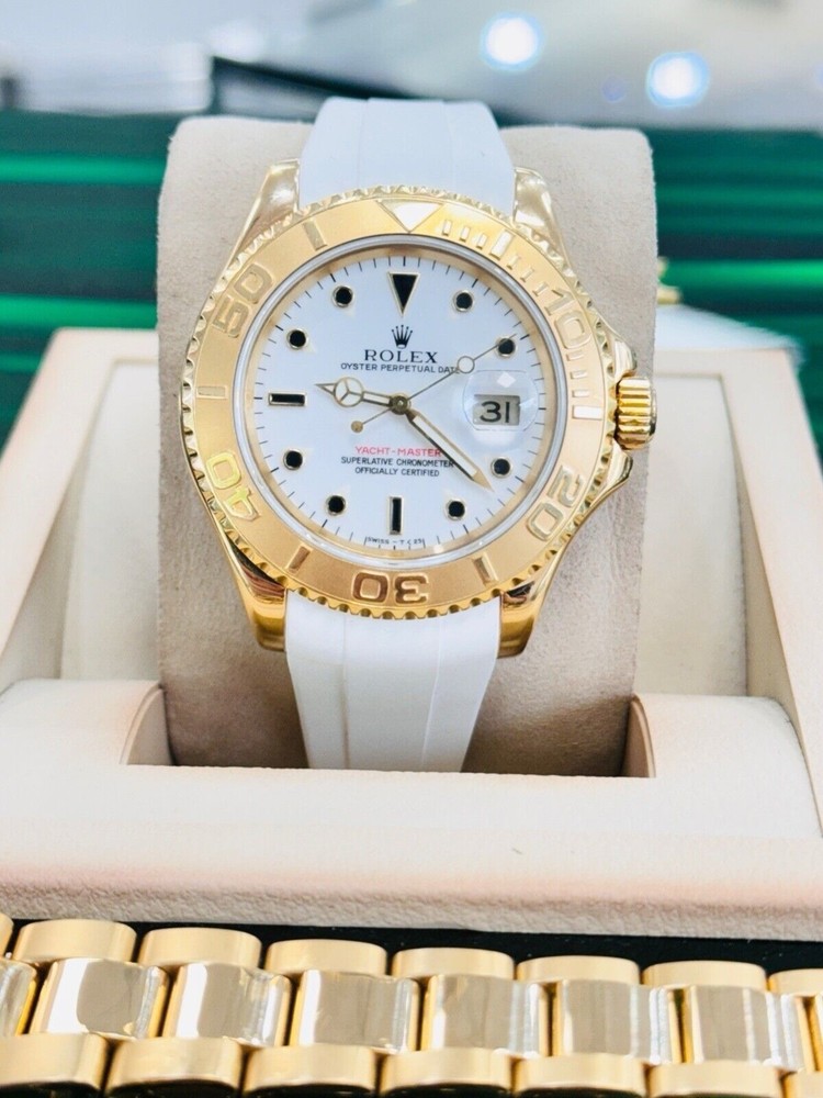 20mm White Oysterflex Rubber Strap with Yellow Gold Rolex Clasp