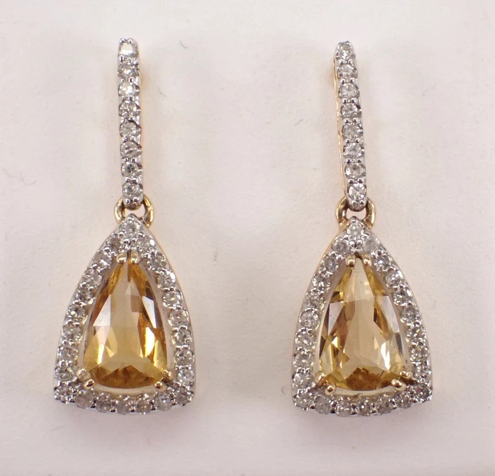 2.40Ct Trillion Cut Lab Created Citrine Dangle Earring 14K Yellow Gold Plated