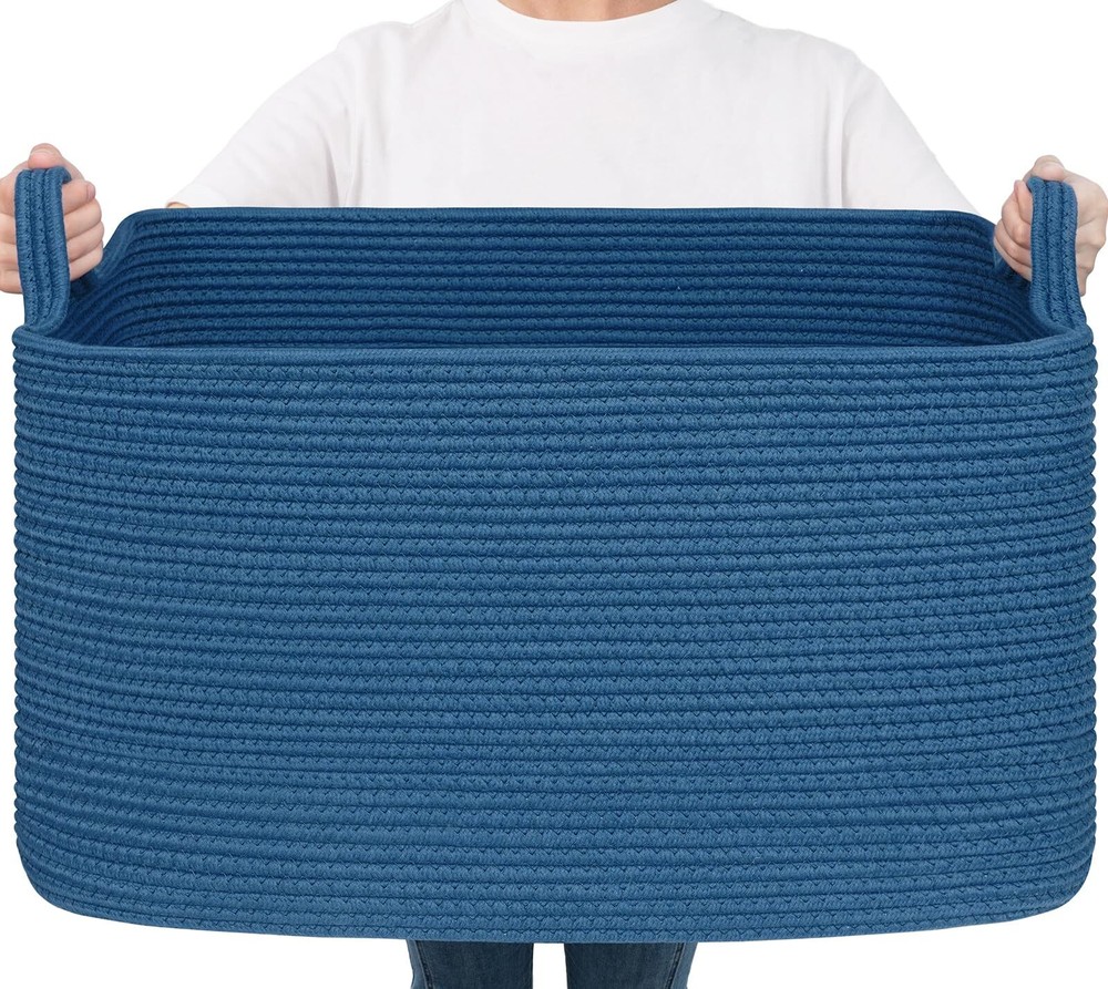 Large Blanket Basket, Storage Baskets for Organizing, Rectangle Woven Baskets...