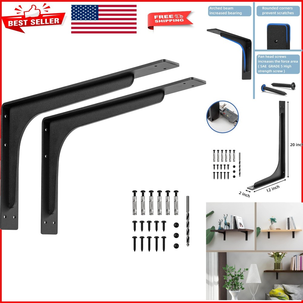 Heavy-Duty 20x12 Shelf Brackets - Vertical Angle Supports for Easy Installation