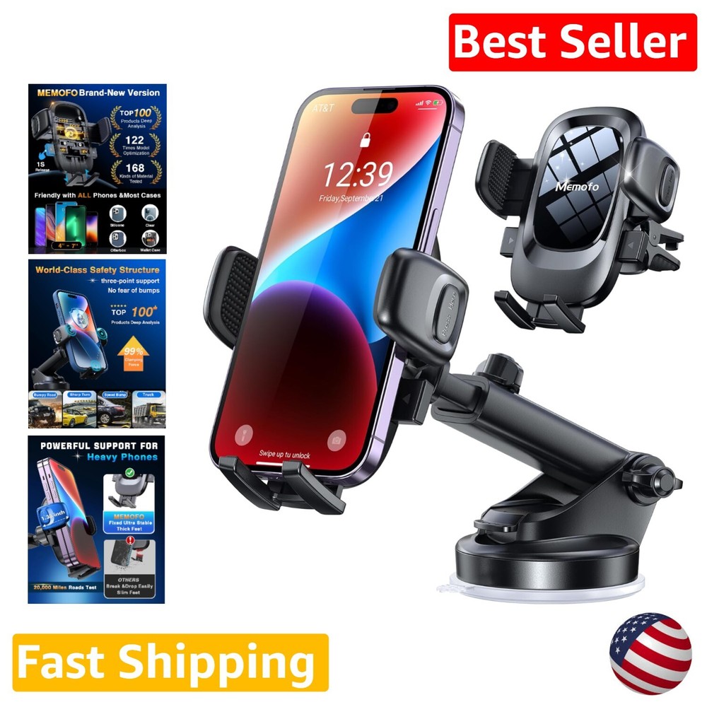 Universal Car Phone Holder - Strong Suction Base - Thick Cases Friendly