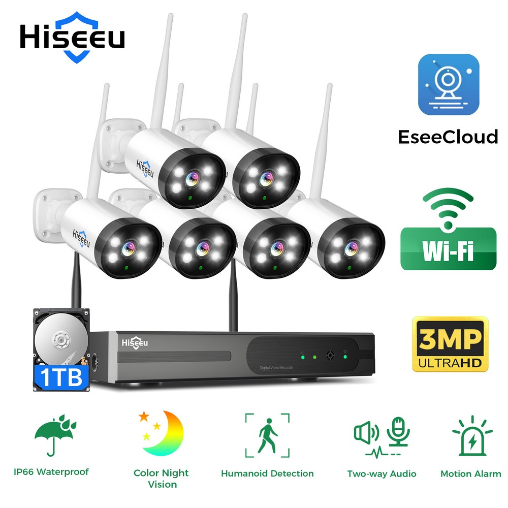 Hiseeu 16-Channel NVR 3MP Night Vision Outdoor WiFi Security Camera System