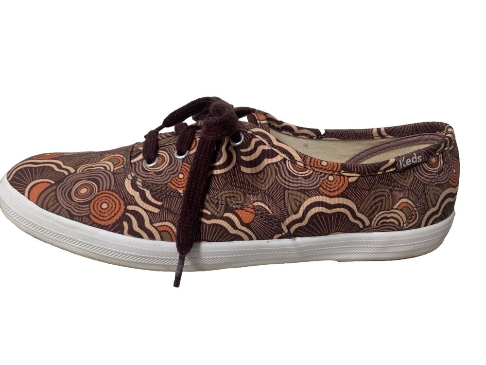 KEDS Retro Brown & Burnt Orange Print Vintage Laced Low Cut SNEAKERS Women’s 7