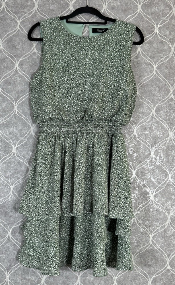 Green Printed Sleeveless Mini Dress Size M by Sisters Point Fashion