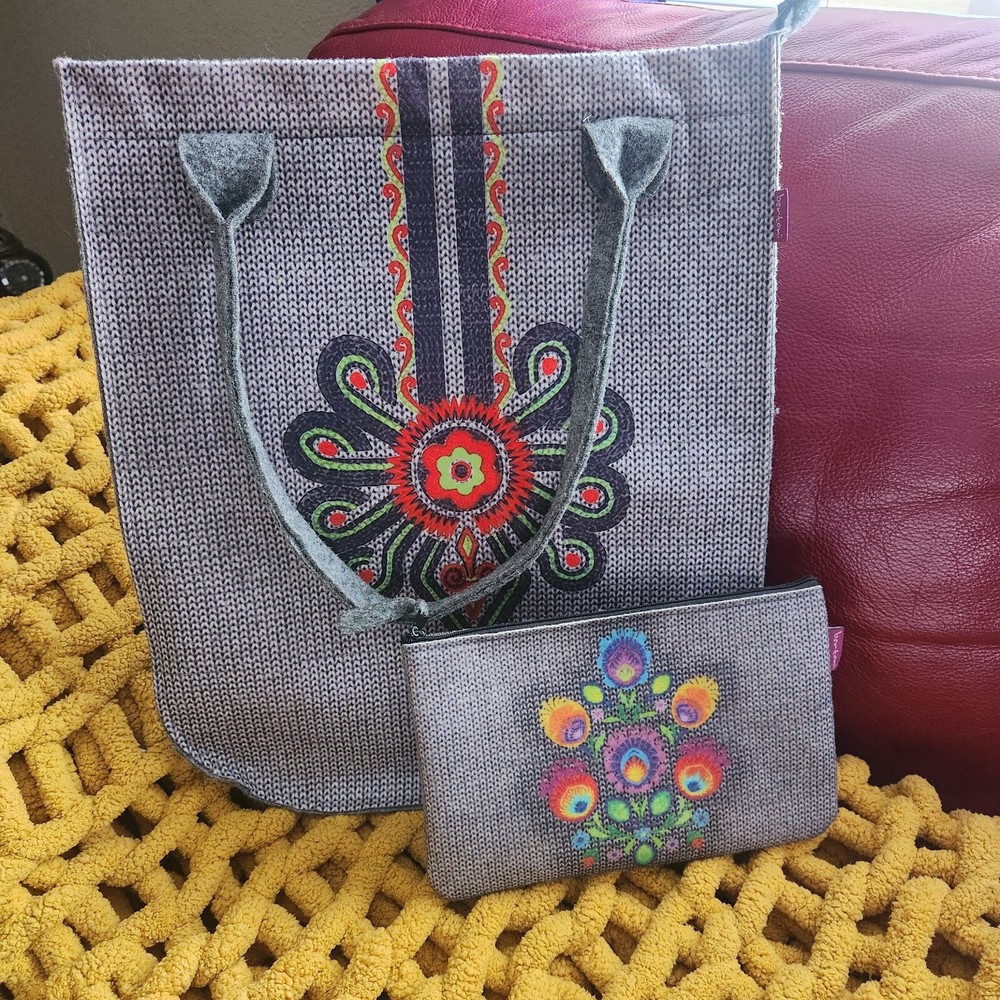 Eco-Friendly Felt Handbag Set with Tote Makeup Bag and Coin Purse NWOT