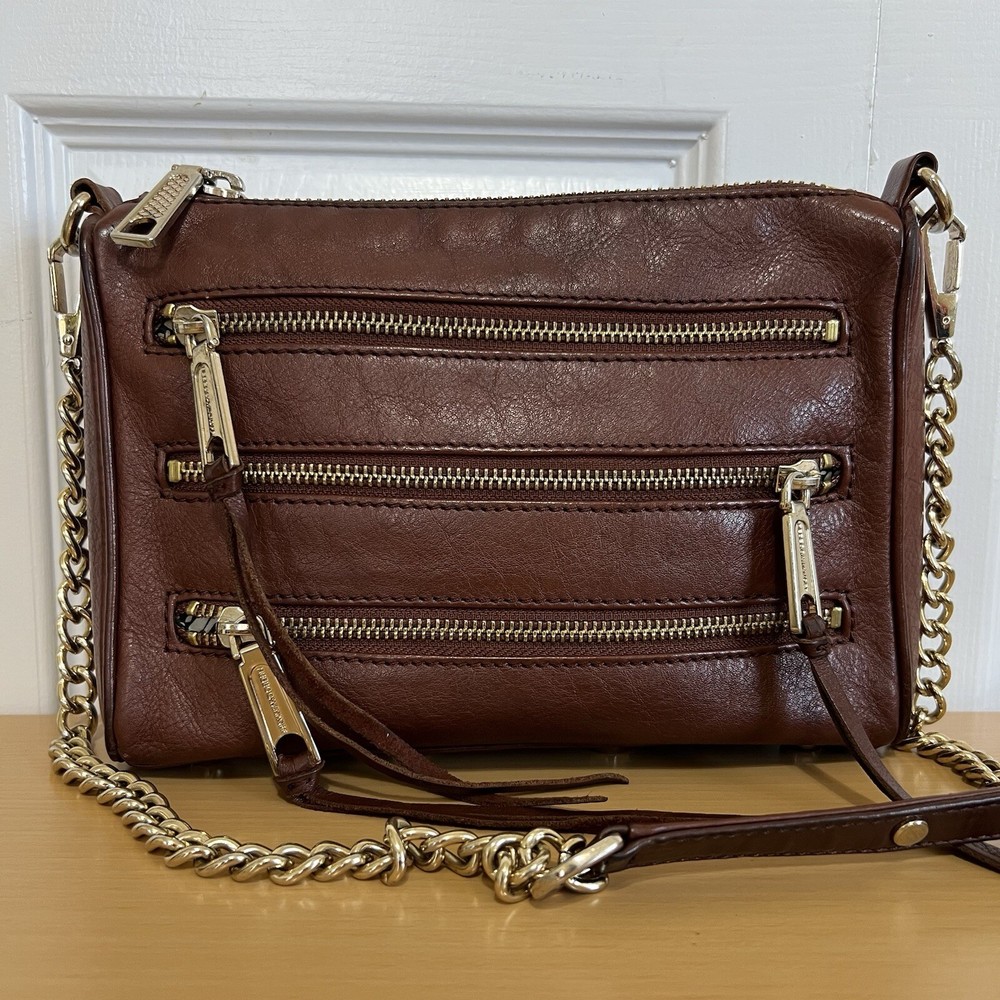 Rebecca Minkoff Mini 5 Zip Brown Leather Crossbody Bag for Women