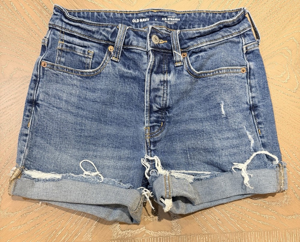 Old Navy O.G. Straight Cut Off Denim Shorts Women Size 4 Blue High Rise Casual