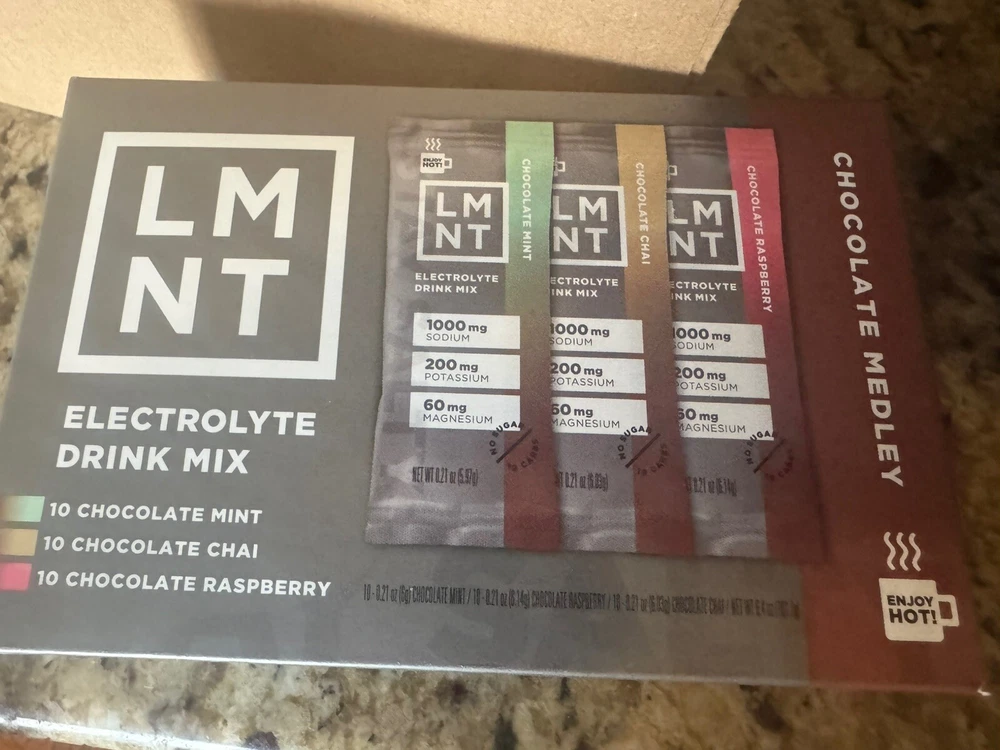LMNT CHOCOLATE Medley 10 Ea Choc. Mint-Choc. Chai-Choc. Rasberry Exp 09/25