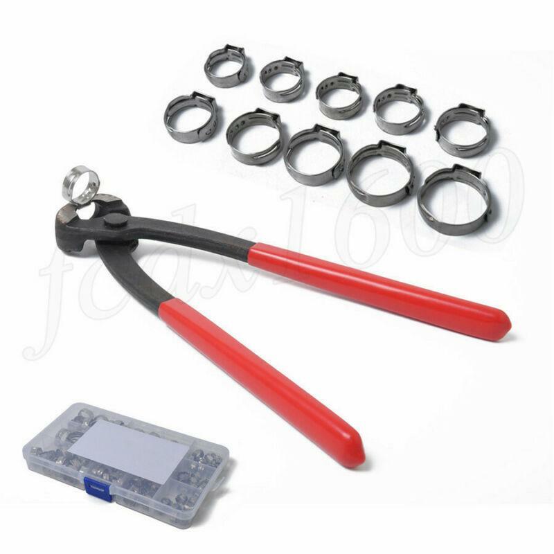 Universal 100PCS Pipe Tube Hose Clamp Fastener w/ Long Handle Crimp Install Tool