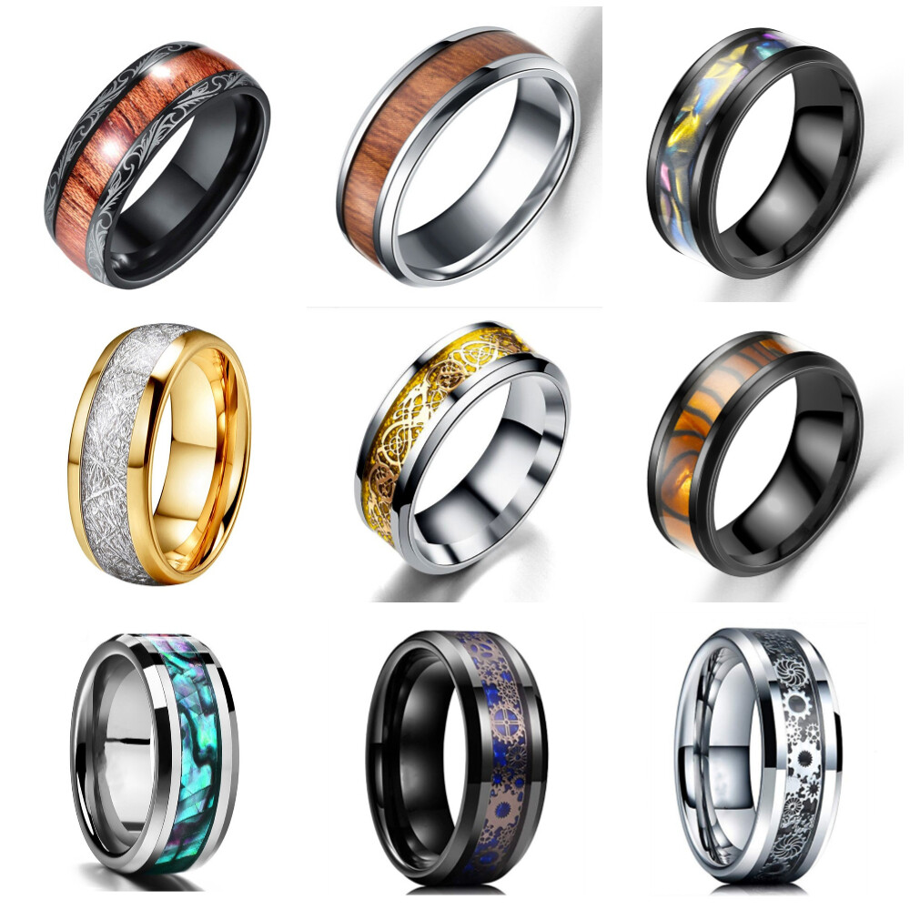 Men Women Stainless Steel Rings Dragon/Shell/Wood/Band Ring Titanium Engagement！