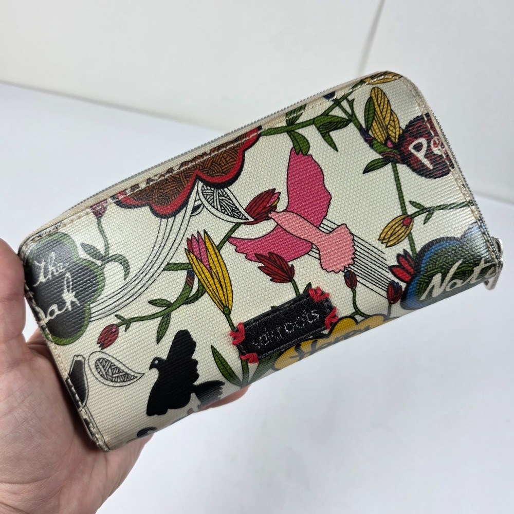 Sakroots Wallet White Peace Print Accordion Nature Floral Bird Zipper