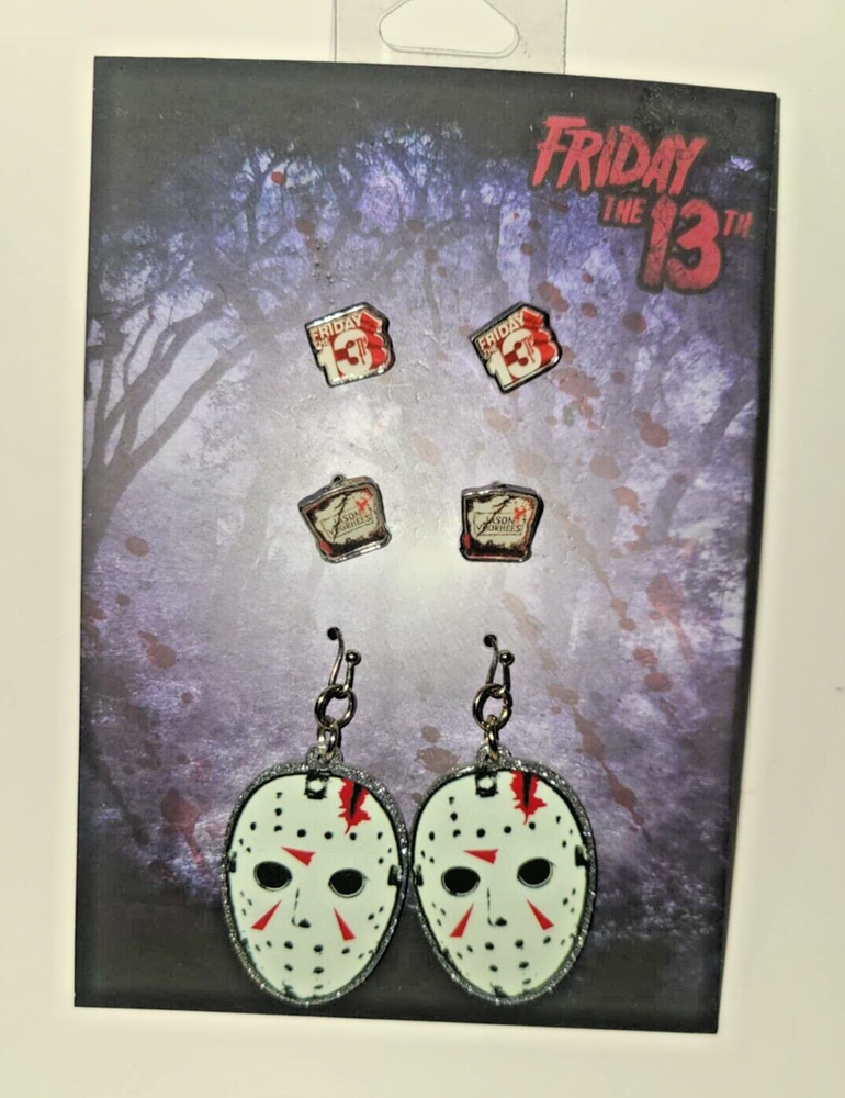 Jason Vorhees Earring Set, 3 Pairs Tombstone, Friday the 13th, Jason Mask NEW