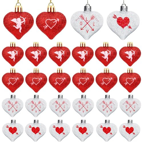 Valentines Day Decorations,24Pcs 1.5 Inch Red and Christmas Heart Ornaments-2