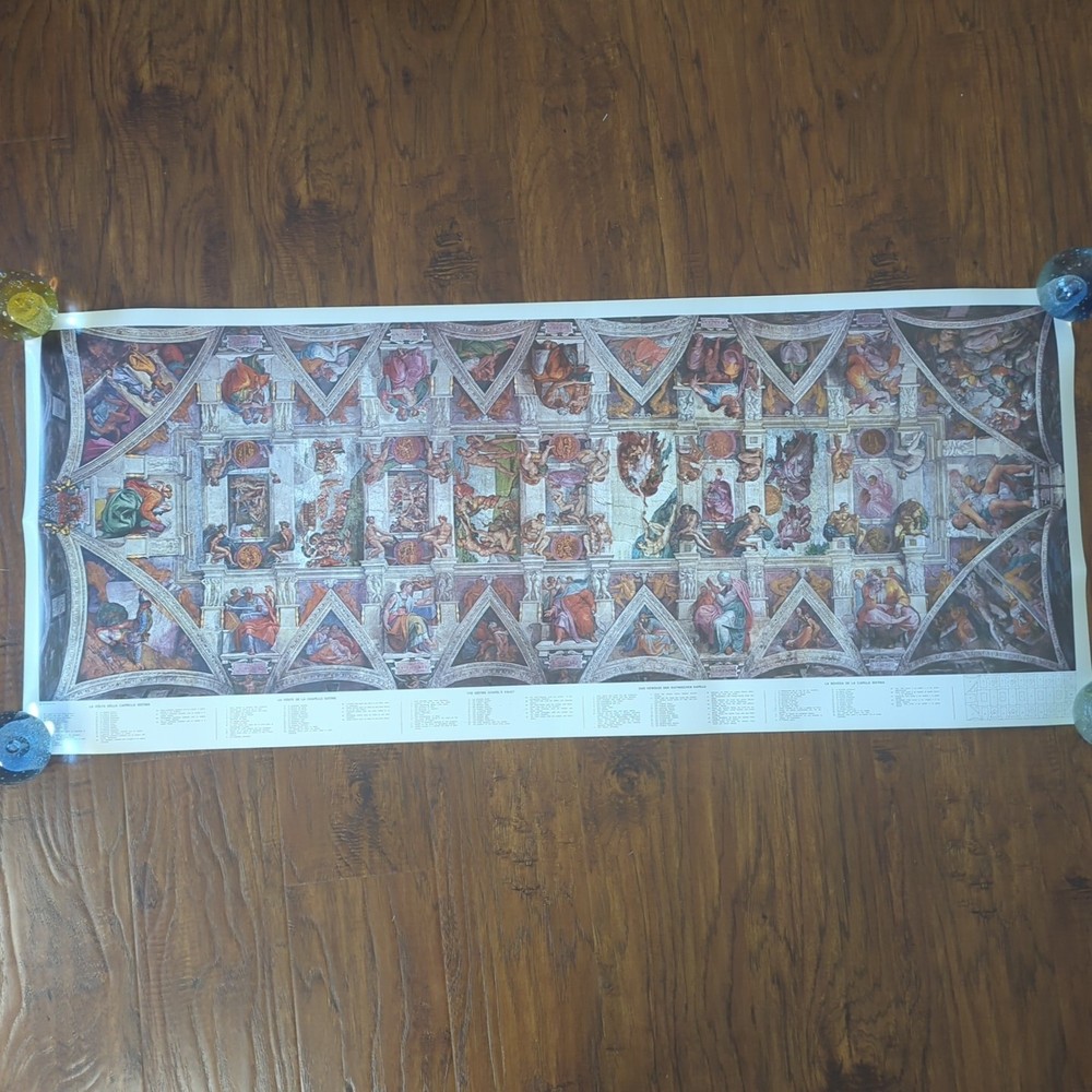 Michelangelo Sistine Chapel Vault 1970 Lithograph XL Print 19.75x47 Multilingual Art