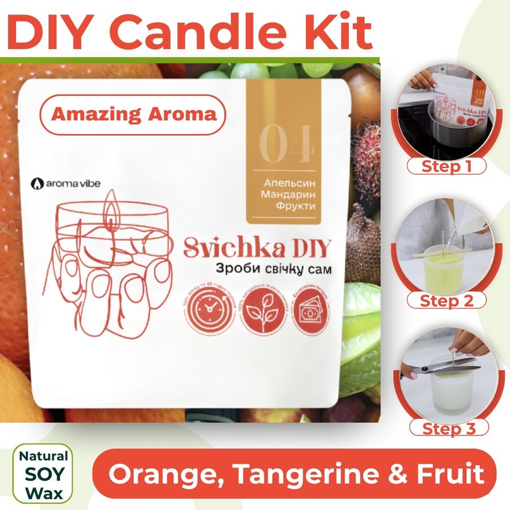 DIY Candle Making Kit. Orange, Tangerine & Fruit. Natural Soy Wax. Handmade