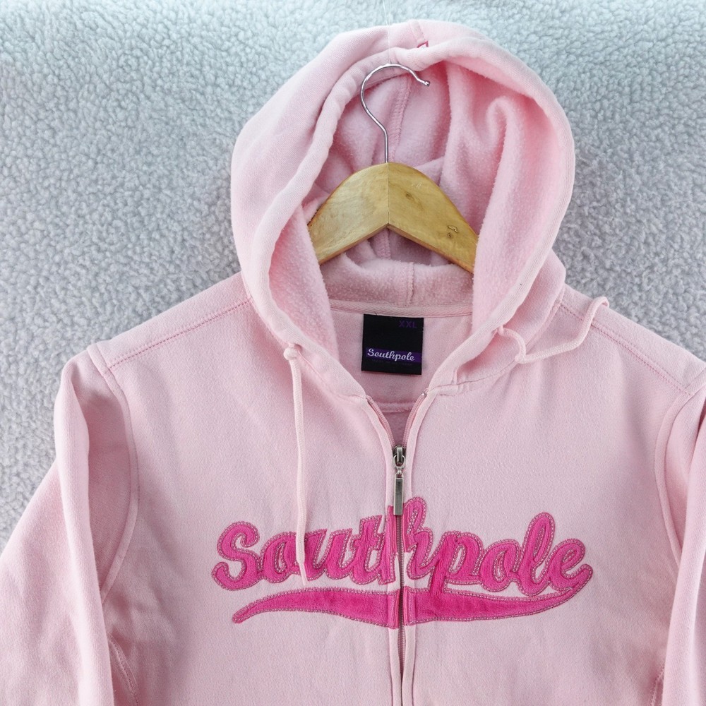 Southpole Y2K Pink Full Zip Up Hoodie Sweatshirt XXL Women's Cropped Style