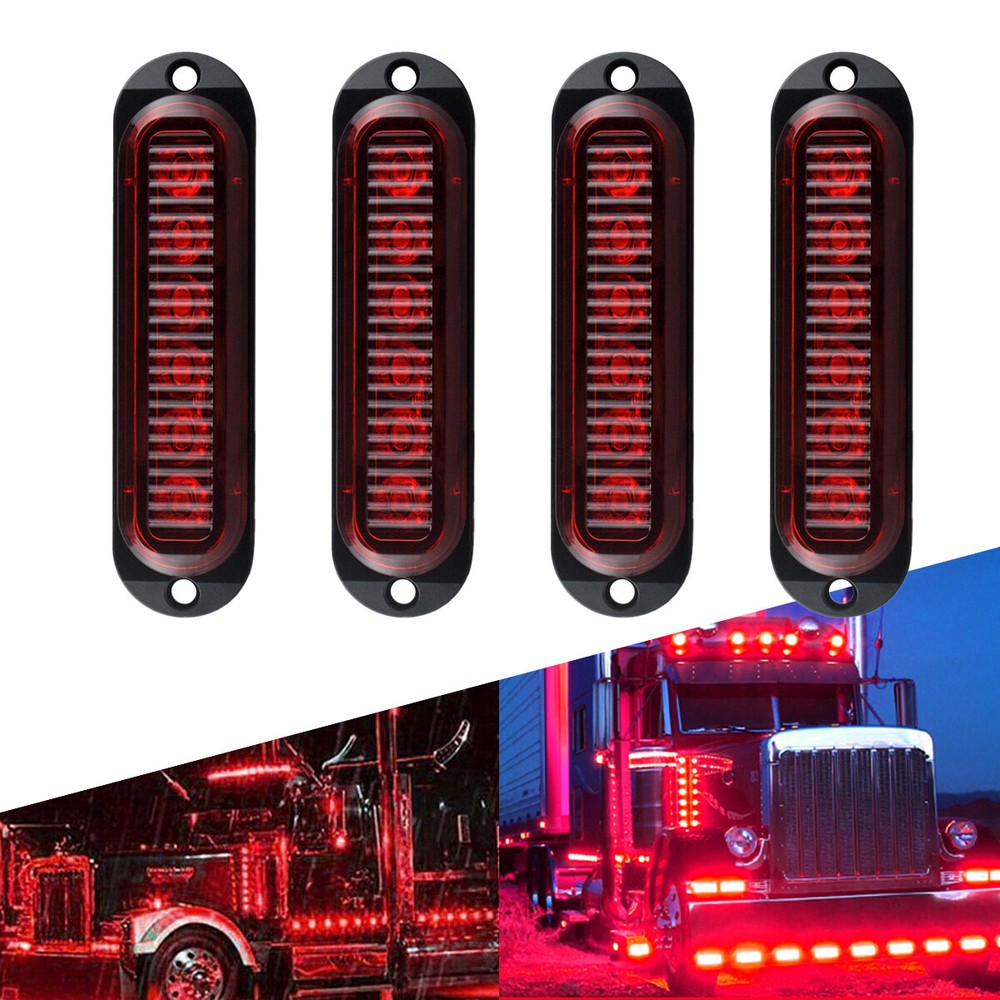 4x Red 6 LED Waterproof Side Marker Lights for Trailer Truck RV 12V