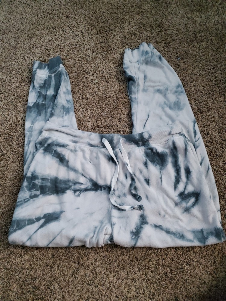 Le Verde Super Soft Fleece Pants Size XL Tye Dye Gray White 16
