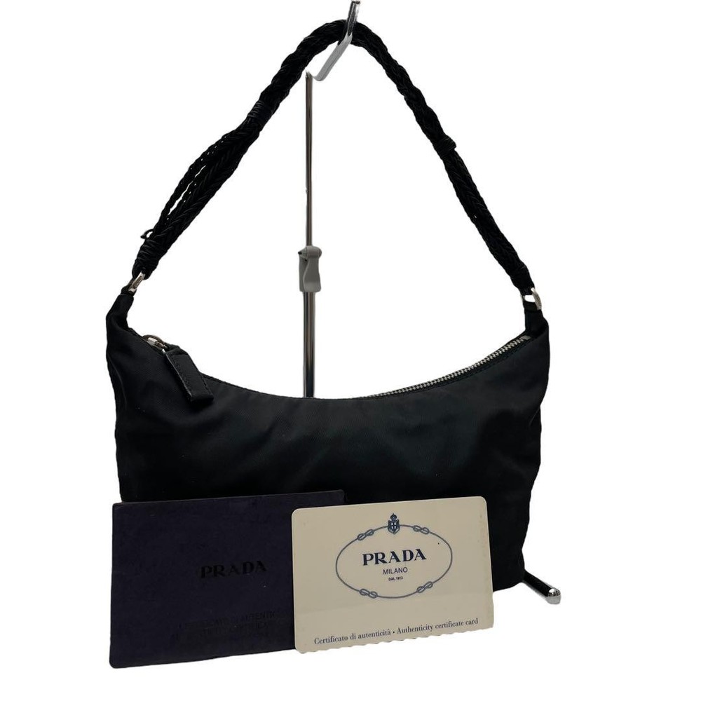 Prada Black Nylon Leather Triangle Logo Handbag Pouch Japan
