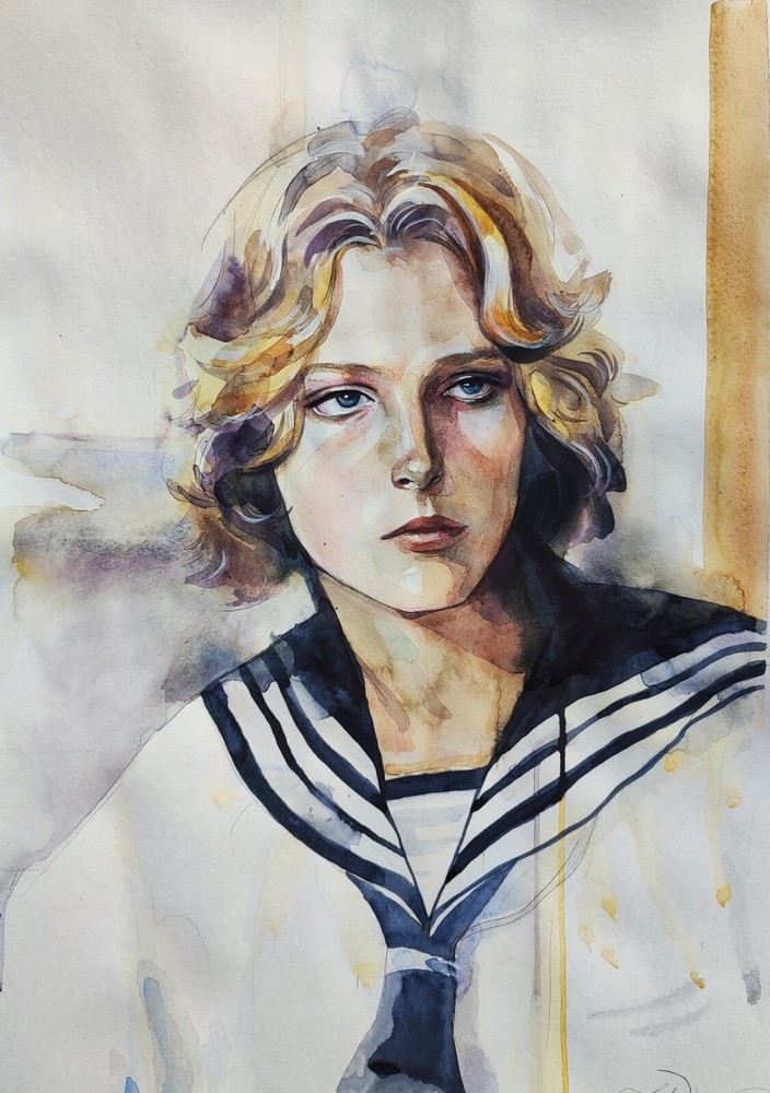 Handpainted Watercolor Portrait of a Young Man for Wall Art Decor