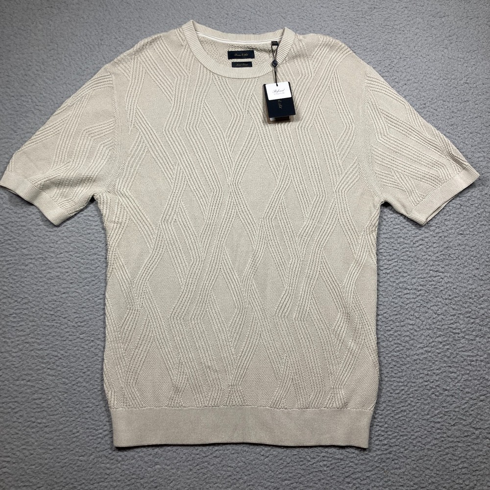 Porter & Ash Sweater Mens L Beige Short Sleeve Pullover Light Weight Modal NEW