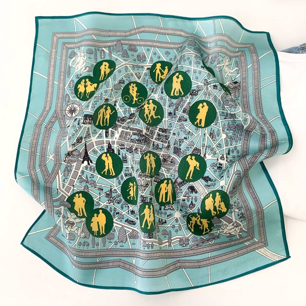 100% Silk Scarf Women Fashion Design Wrap Head Neck Hair Kerchief Headscarf 53cm
