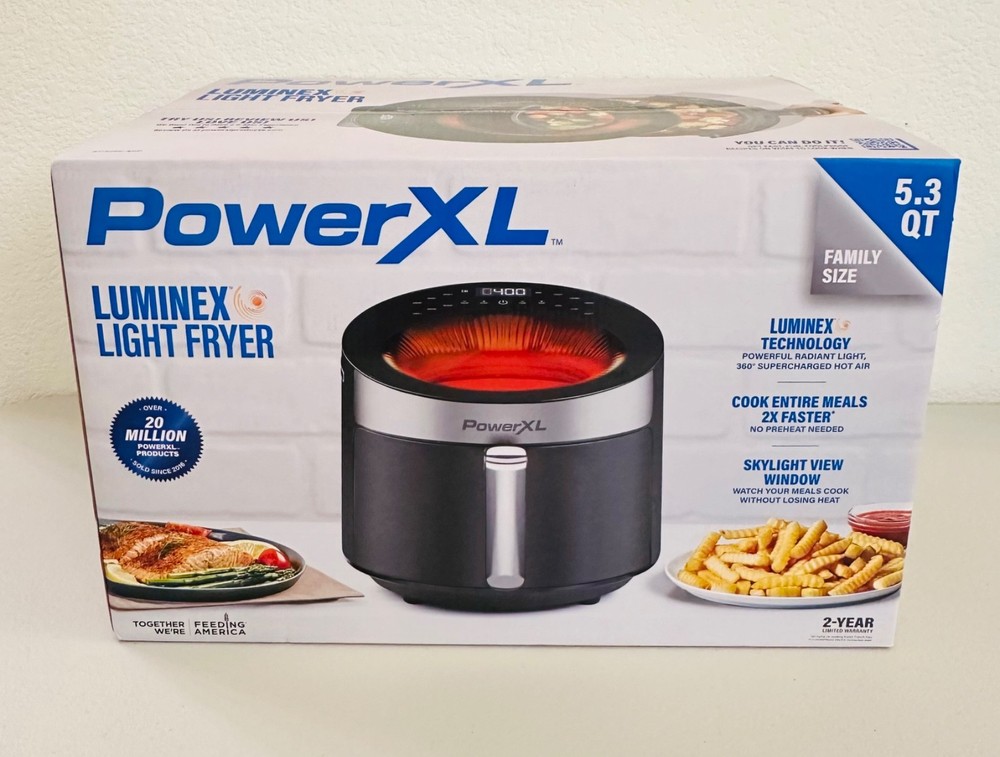 PowerXL Luminex 360 Supercharged Hot Air Fryer, Skylight Window, Fast Heat-up