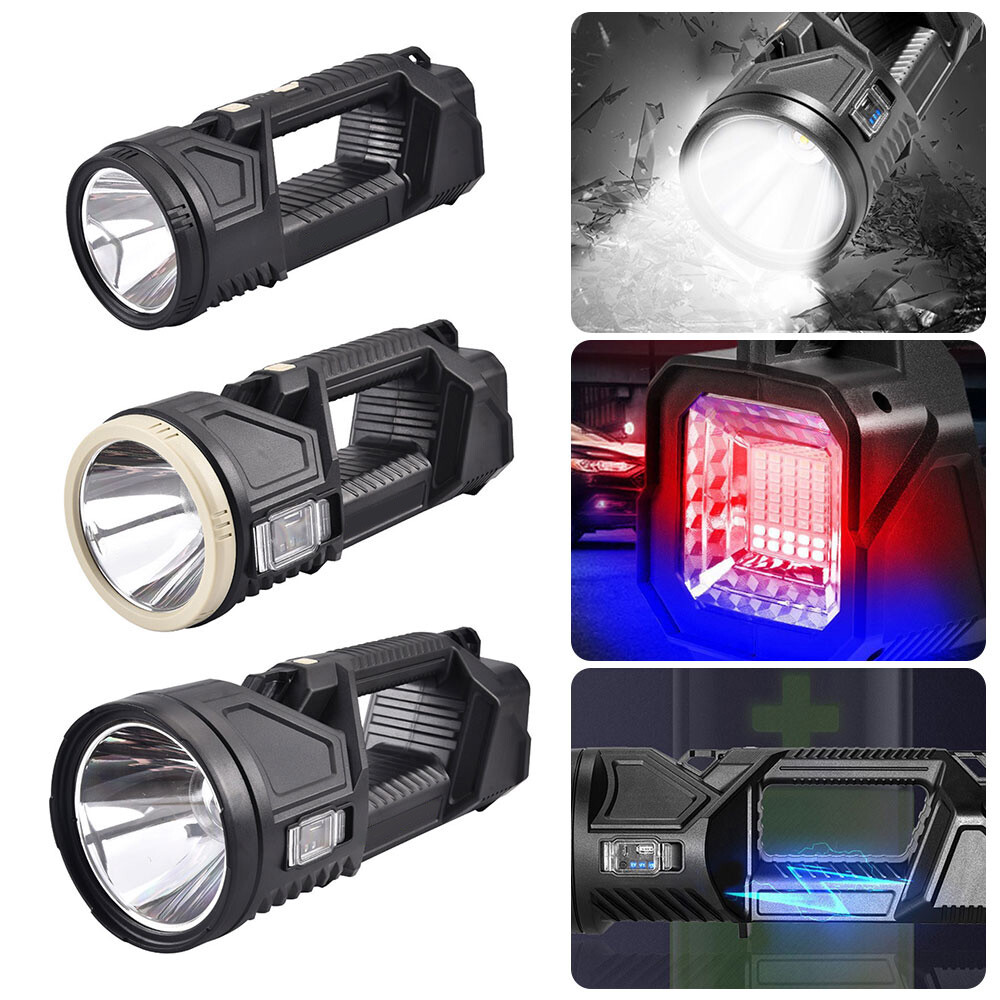 High Powered LED Flashlight Searchlight High Bright Torch USB Rechargeable Lamp
