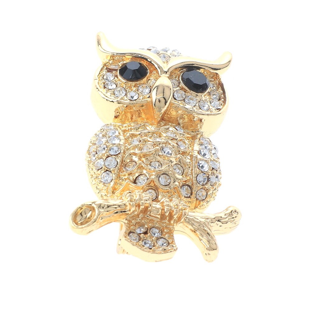 Gold Tone Metal Crystal Rhinestone Owl Brooch P1546-GCL