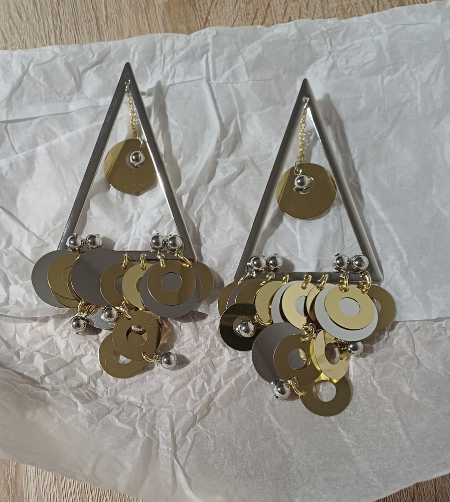 H&M x Rabanne Silver Gold Disco Disc Earrings Retro Style