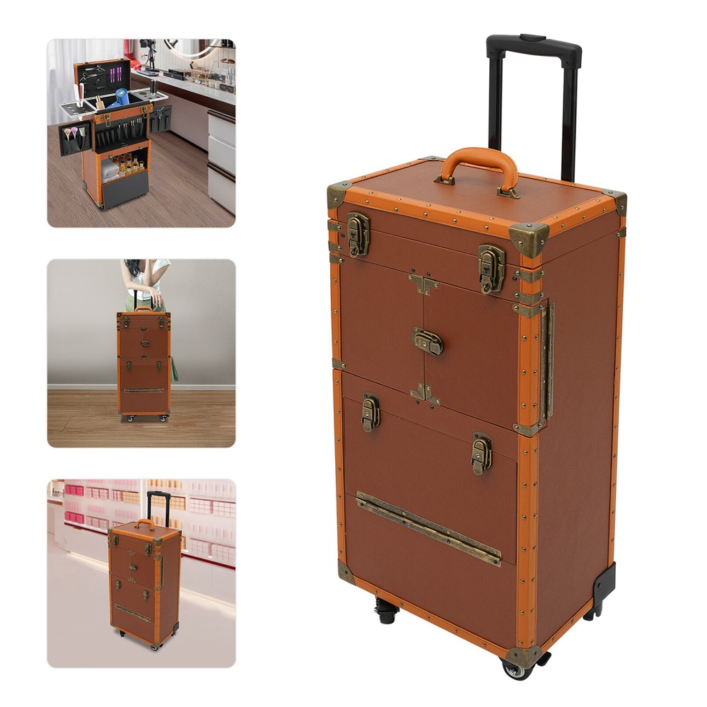 Professional Makeup Case with Organizer Trolley for Hairdressing and Cosmetics