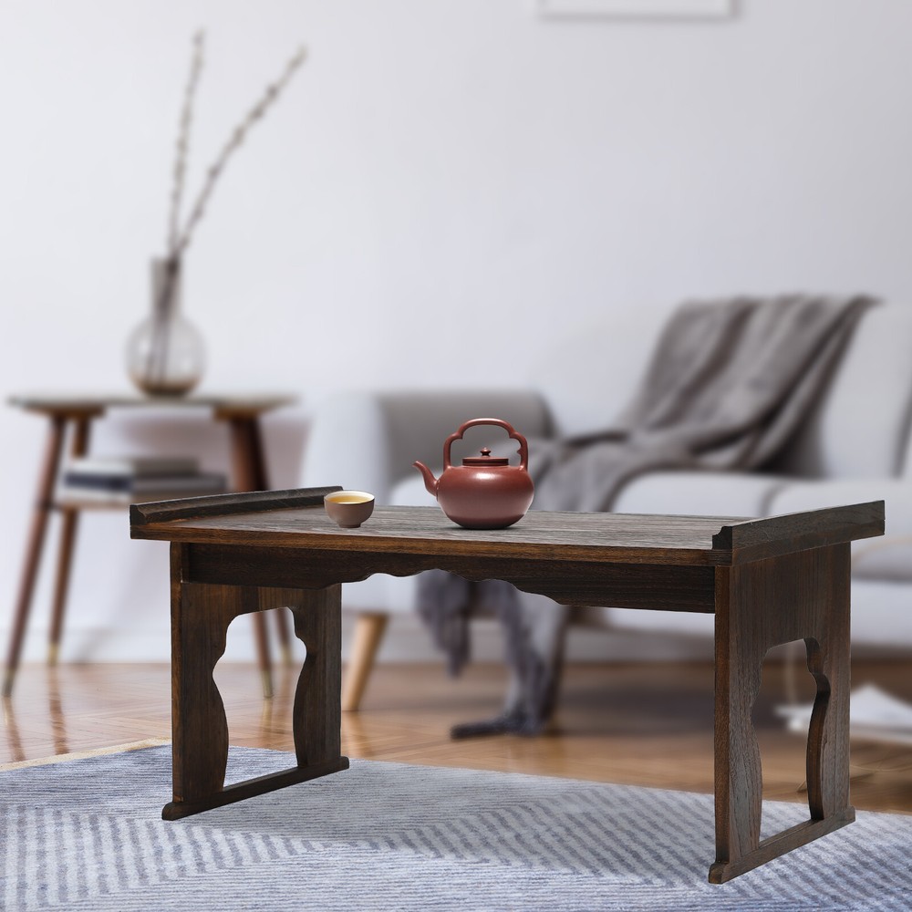 Japanese Folding Floor Table - 32x18 Inch Wooden Tea Altar for Sitting