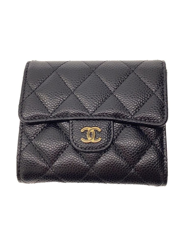 CHANEL Bi-Fold Compact Wallet in Black Caviar Leather Matelassé AP0231 Pre-Owned Luxury