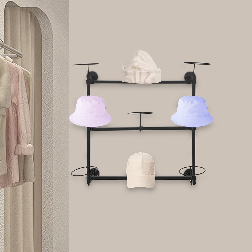Wall Mount Hat Rack Cap Storage Hanger 3-Tier Wall-Mounted Hats Display Shelf