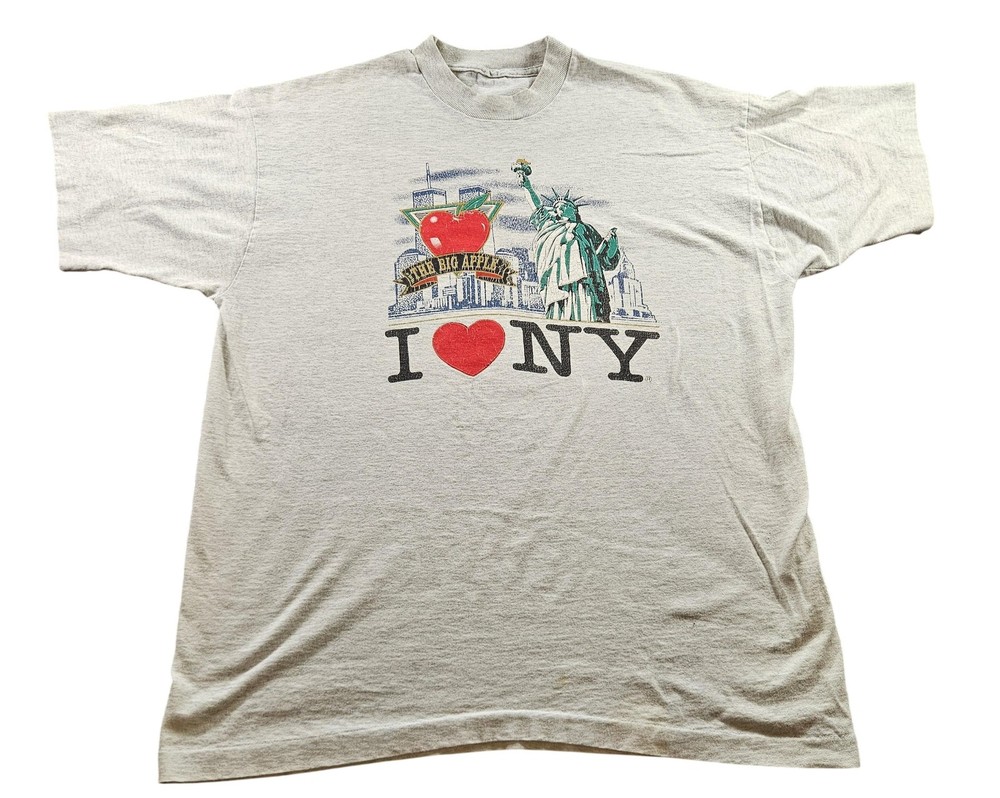 I Love NY Shirt Mens L Gray Statue of Liberty Big Apple New York Souvenir 90s