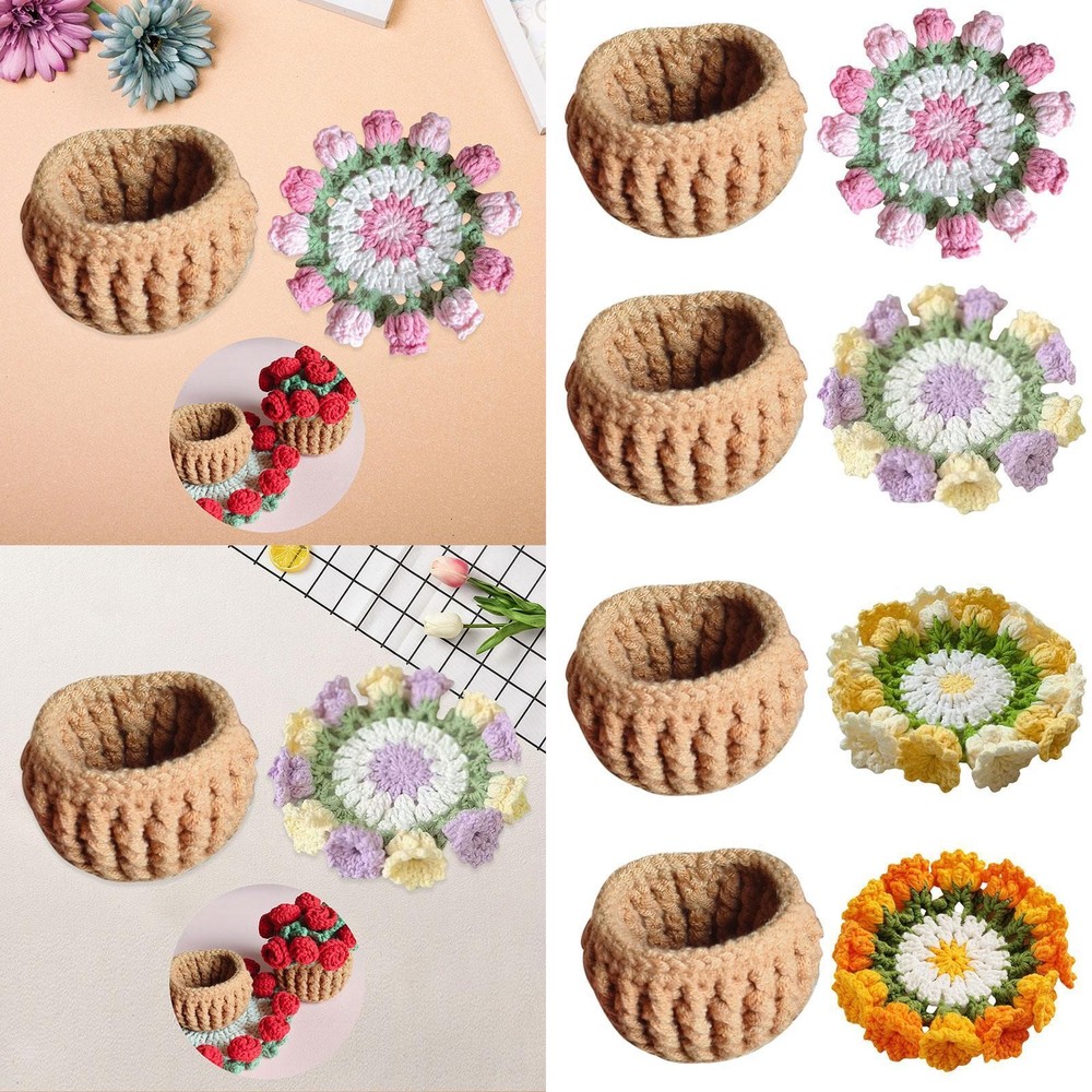 Beginner Crochet Kit with Flower Pot Coaster DIY Handmade Knitting Set